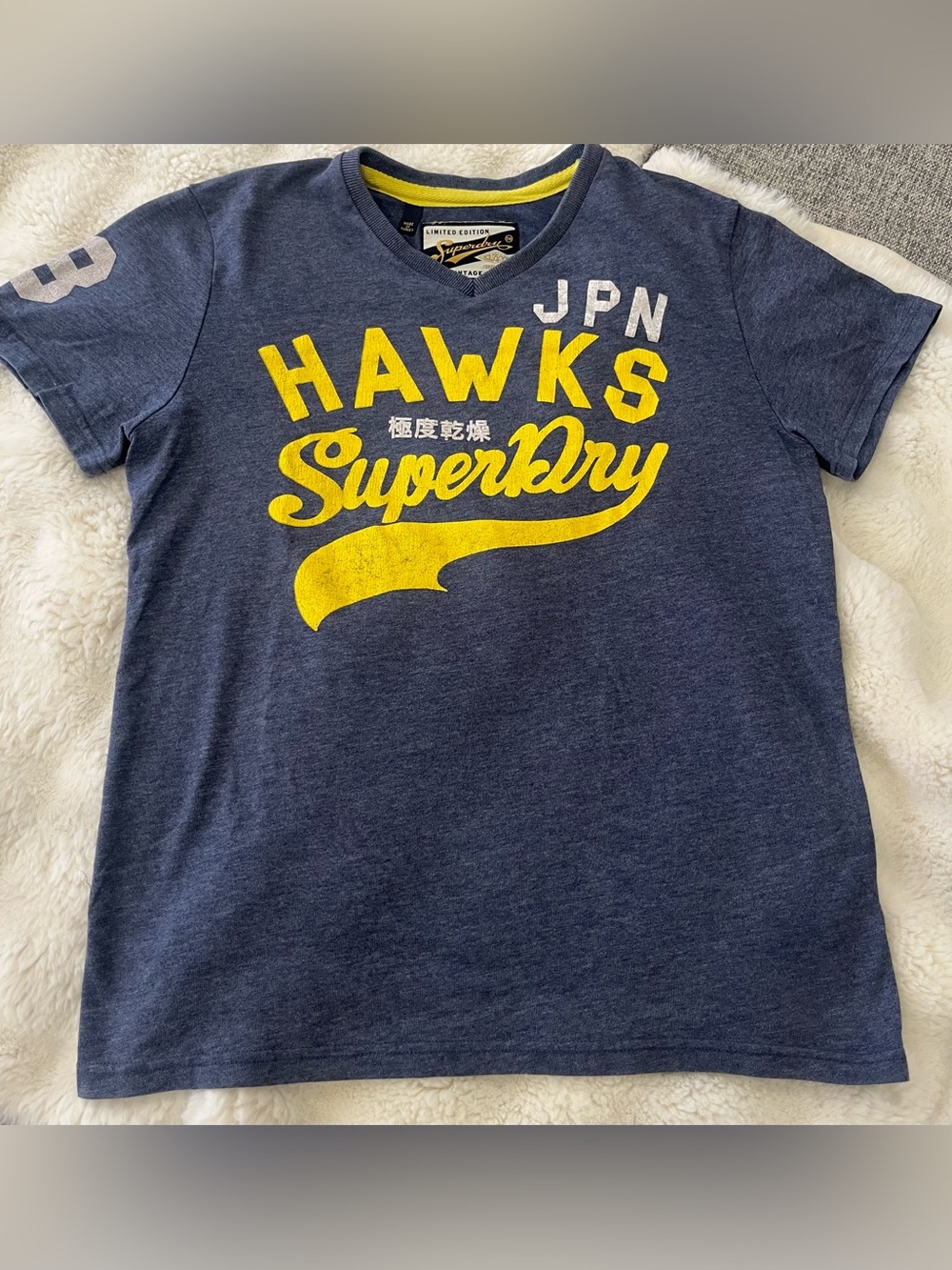 Superdry Navy 'Hawks' Graphic Tee with Yellow Logo